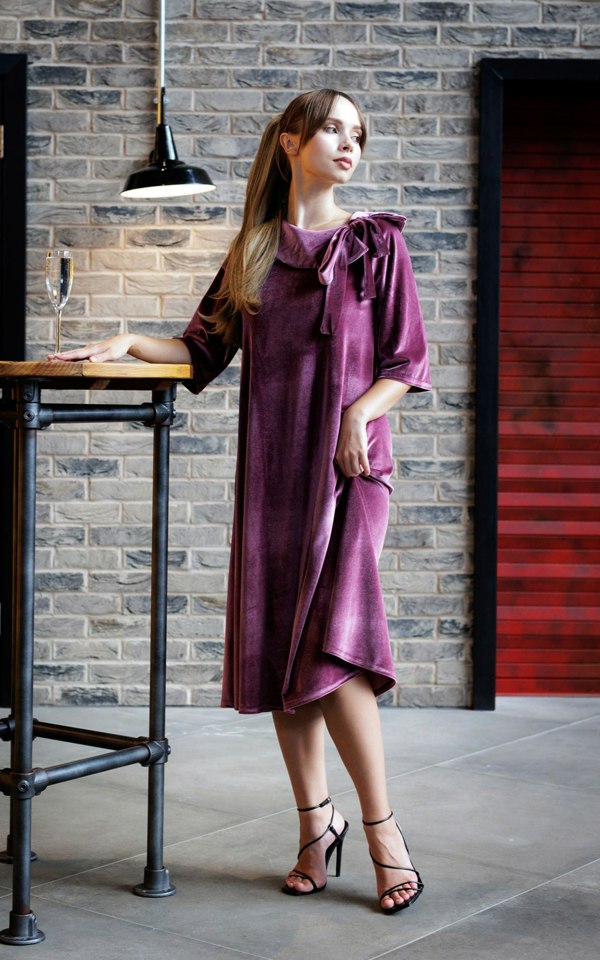 Frock Tales Madelaine Midi Dress - Pale Grape Velour