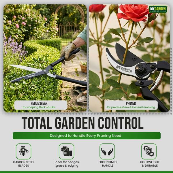My Garden Outdoor Living My Garden Hedge Shears & Pruner Set - Secateurs with Sharp Blades, Soft Grip Handles Gardening Clipper for Shrubs & Bonsai