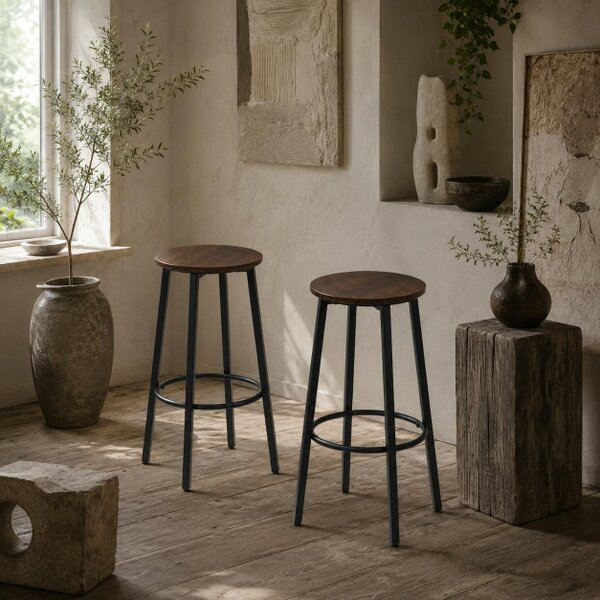 Wyld Haus Kabato Metal And Wood Rustic Brown Industrial Bar Stools Set Of 2 With Footrest