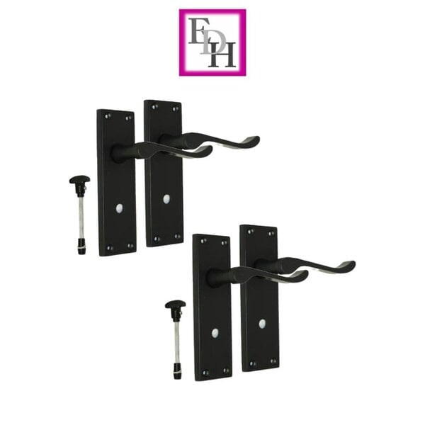 EDH Door Hardware Victorian Black Bathroom Door Handle Set - 2 Pairs Classic Black