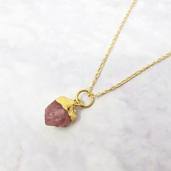 Raw Pink Tourmaline October Birthstone Charm Necklace