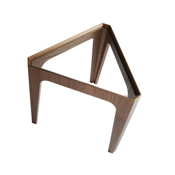 Angel Cerdá Triangular corner table in tempered glass and walnut 2107