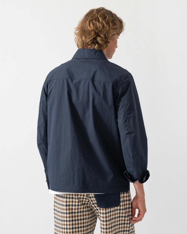 back shot of a model wearing a Belstaff Cargo Mens Overshirt in Dark Ink