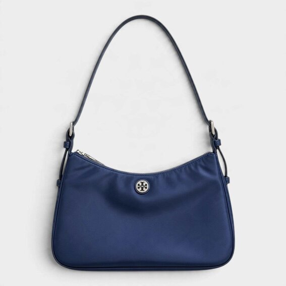Tory Burch Nylon Zip Top Shoulder Bag Navy Blue