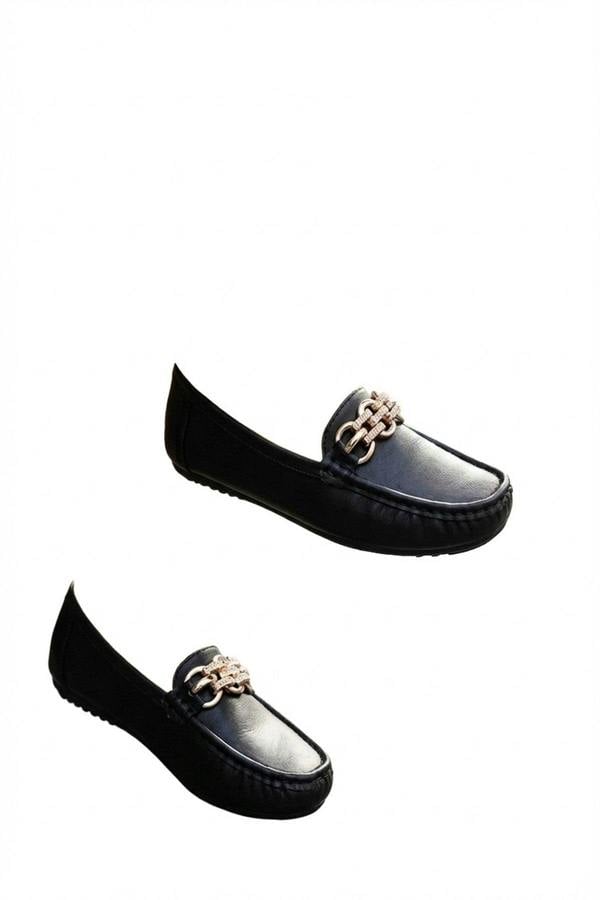 Olivia Womens Rhinestone Chain Loafers - Black_wb