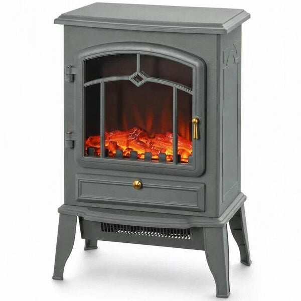 Electric Fireplace Stove, 1000W/2000W, Electric Fire Heater with LED Flame Effect, Adjustable Thermostat, Grey