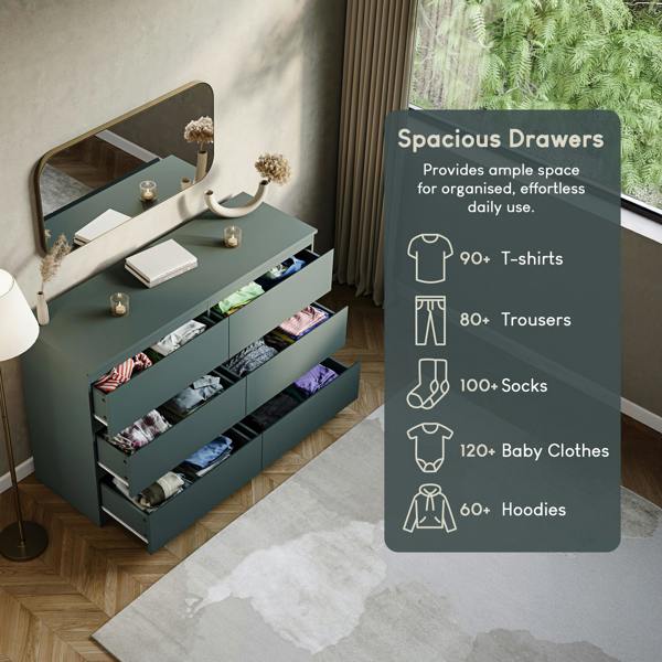 Vida Designs Denver 6 Drawer Chest, Black