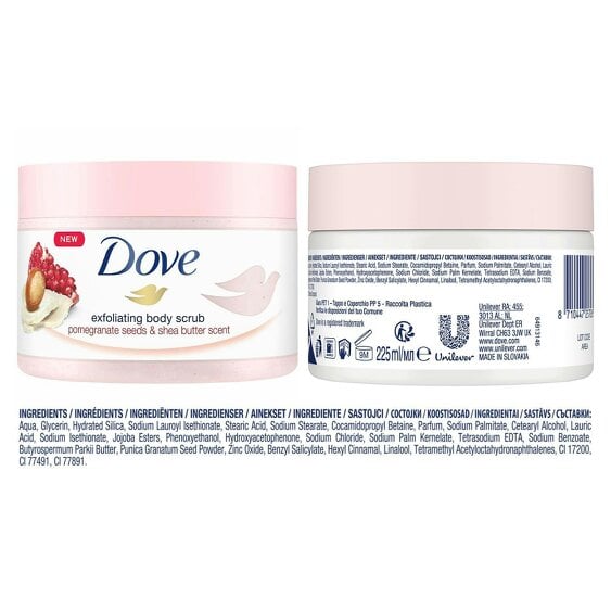 Dove Exfoliating Body Scrub 225ml with Pomegranate Seeds & Shea Butter Scent