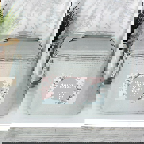 Personalised Memento Company Personalised Floral Grey Toiletry Bag