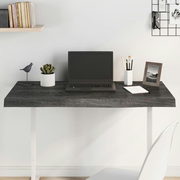 Berkfield Table Top Dark Grey 100x60x6 cm Treated Solid Wood Oak