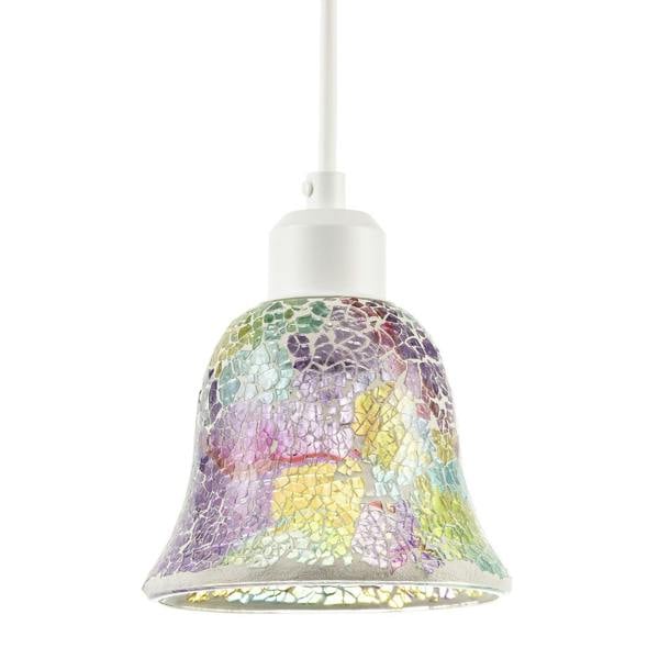 Multi-Colour Iridescent Crackle Mosaic Bell Pendant Lighting Shade Image 1