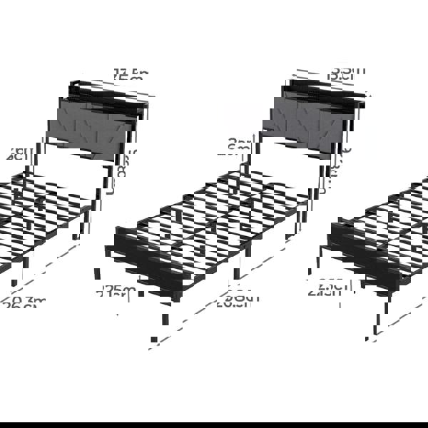 Levede Double Bed Frame Metal Platform Linen Upholstered Headboard with Storage