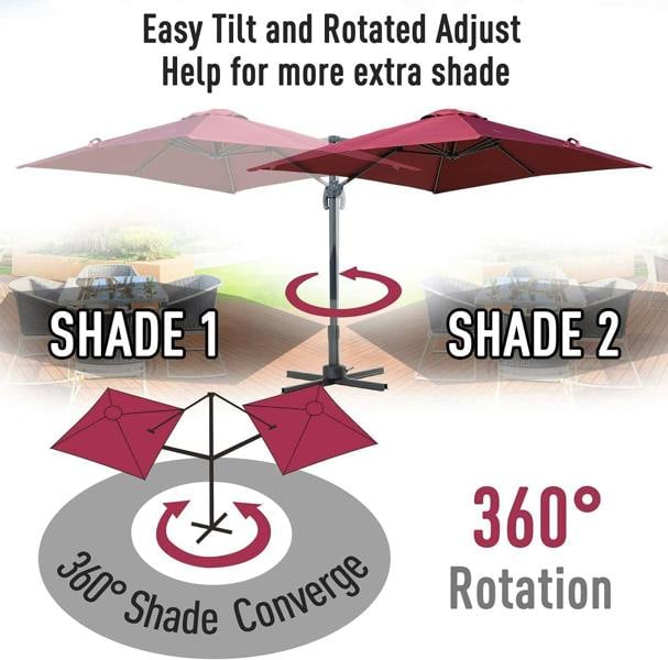 Shatchi 3m Red Octagon Parasol With Cross Base and 65mm Aluminium Pole Sun Shade Garden Outdoor