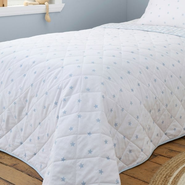 Bianca Mini Star & Stripes Cotton Reversible Bedspread Blue