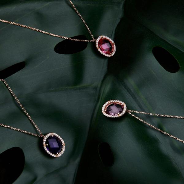 Beatrice Oval Gemstone Pendant Necklace Rose Gold Rose Quartz - LATELITA Necklaces
