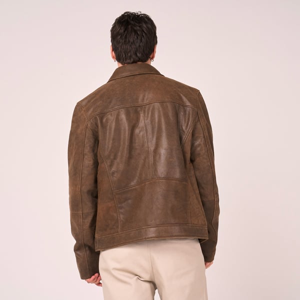 Barneys Originals Men's Soft Grain Brown Leather Harrington Jacket