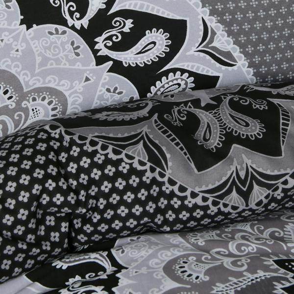 Smart Living Reversible Polycotton Paisley Mandala Duvet Cover and Pillowcase Set - Black