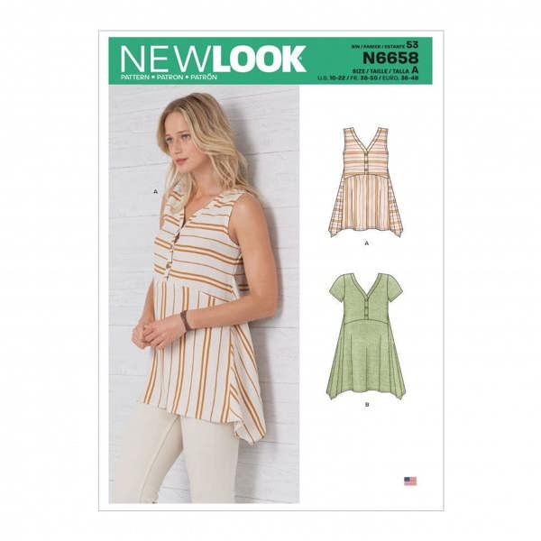New Look Sewing Pattern 6658, Tops for Women, A (10-12-14-16-18-20-22) - Intermediate