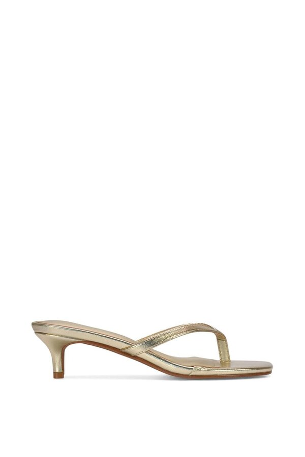 XY LONDON Slip On Flip Flop Kitten Heel Mule Heeled Sandals - Gold
