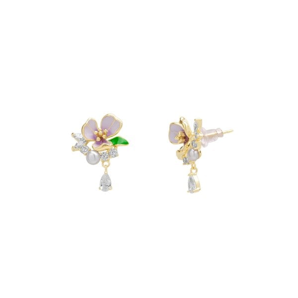 Spero London Pansy Violet Floral Earring in Sterling Silver