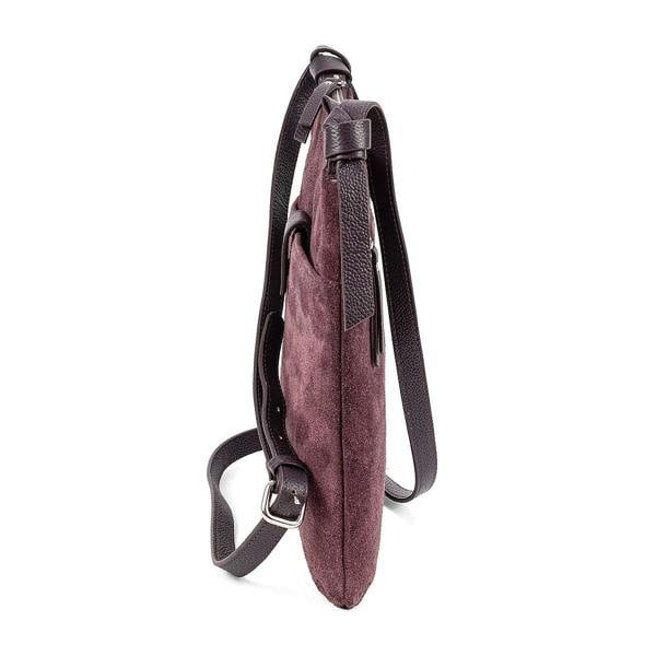 Pia Purple Suede Cross-Body Bag, Compact Plum Bag with Leather Trim