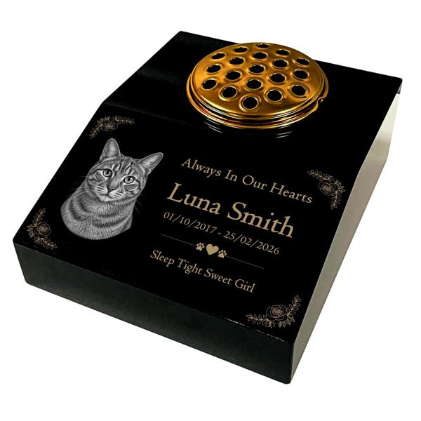 Memorials Direct Cat Memorial Granite Photo Desk - Floral Design