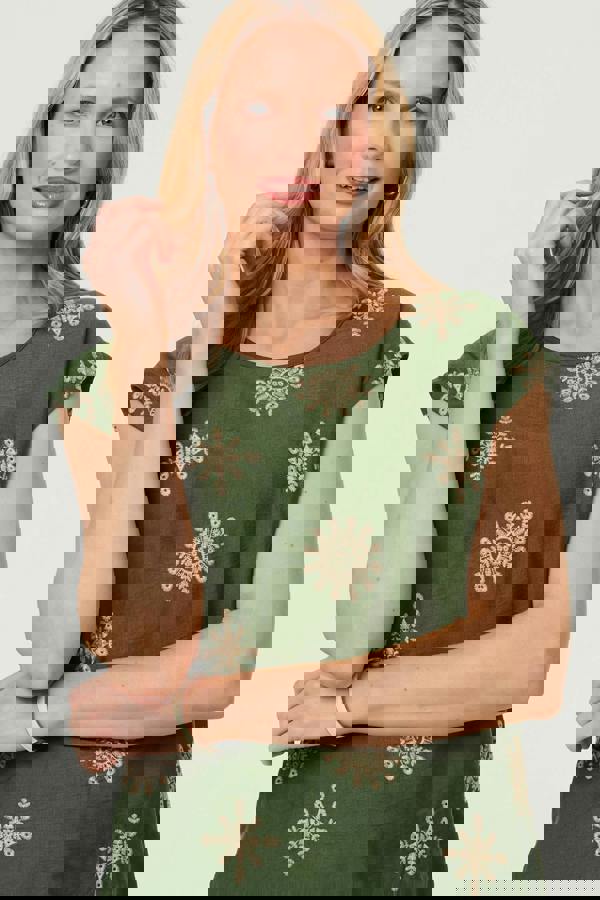 Khaki | Printed Cap Sleeve Slim Relaxed Top