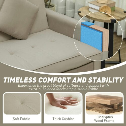 Wyld Haus Yokari Beige Upholstered 3 Seater Convertible Sofa Bed Tufted