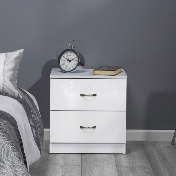 SQUAREBOXX Chiswick 2 Drawer Bedside Cabinet in Gloss White