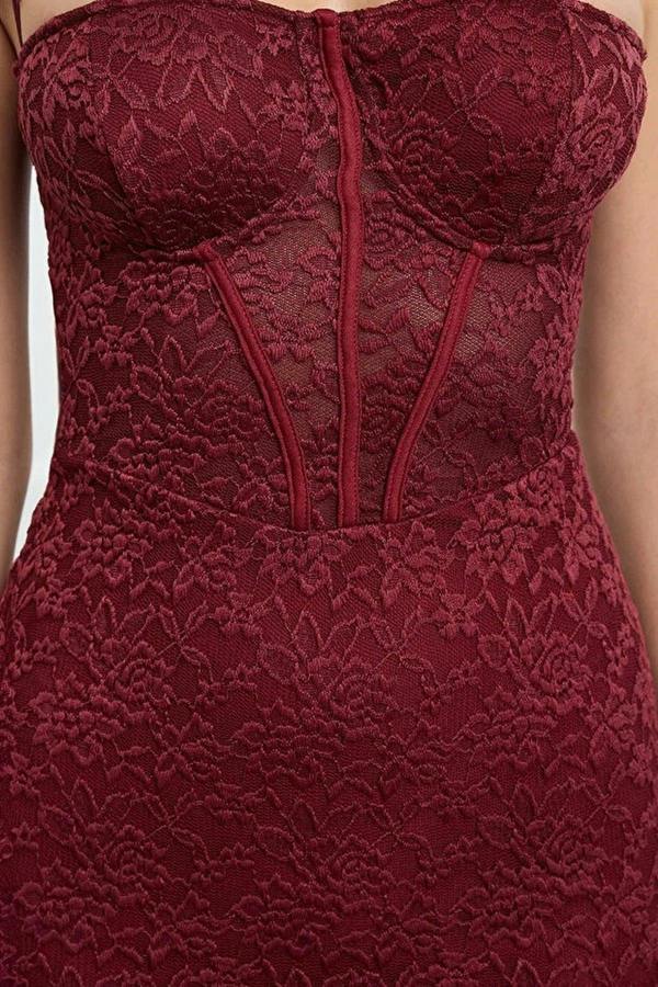 WOVCOR Lined Lace Knit Midi Evening Dress