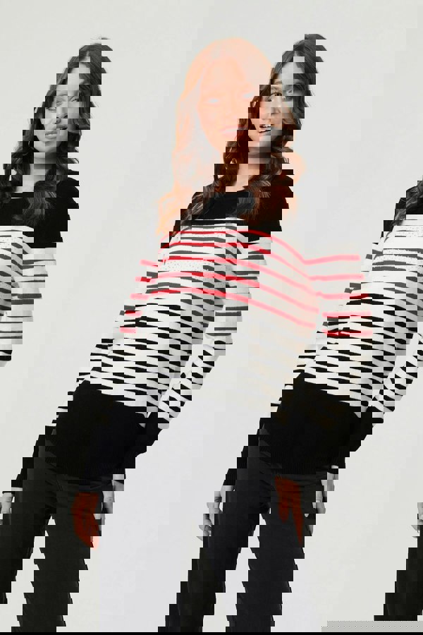 Black | Diamante Trim Striped Jumper
