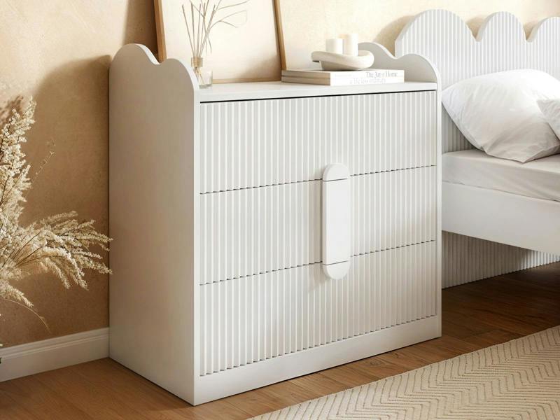 Calista Ribbed Chest of 3 Drawers White
