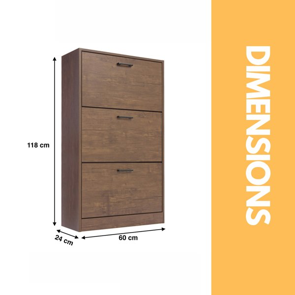 Rafaelo Mobilia 3 Drawer Shoe Storage Cabinet Walnut