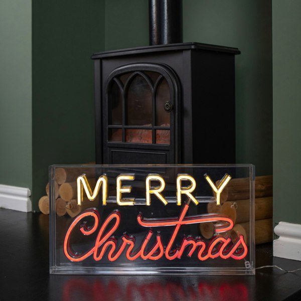 Samuel Alexander 43cm Light up Merry Christmas Neon Flex Sign in Warm White and Red