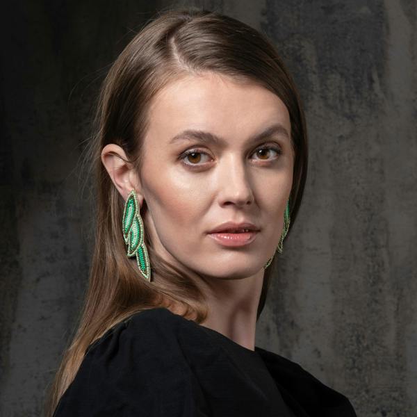 Long Green Beaded Statement Earrings for Women - namana.london
