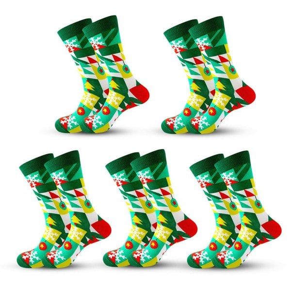 Anyfootwear 5 Pairs Yellow Green Size 5-13 Socks Crystal Silk Tide Winter Holiday Design Plus Snowflake Stocking Comfortable To Wear Perfect For Women