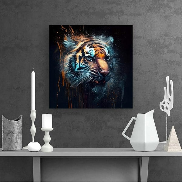 Warren Reed Tiger Face Splash Art Dark Background Canvas