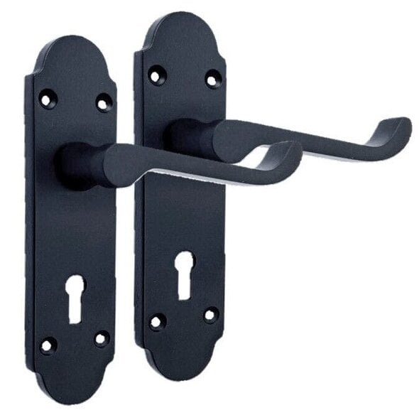 EDH Door Hardware Epsom Matt Black Door Handles, Internal Handles with Bathroom Sash Lock 170mm 2 Pairs