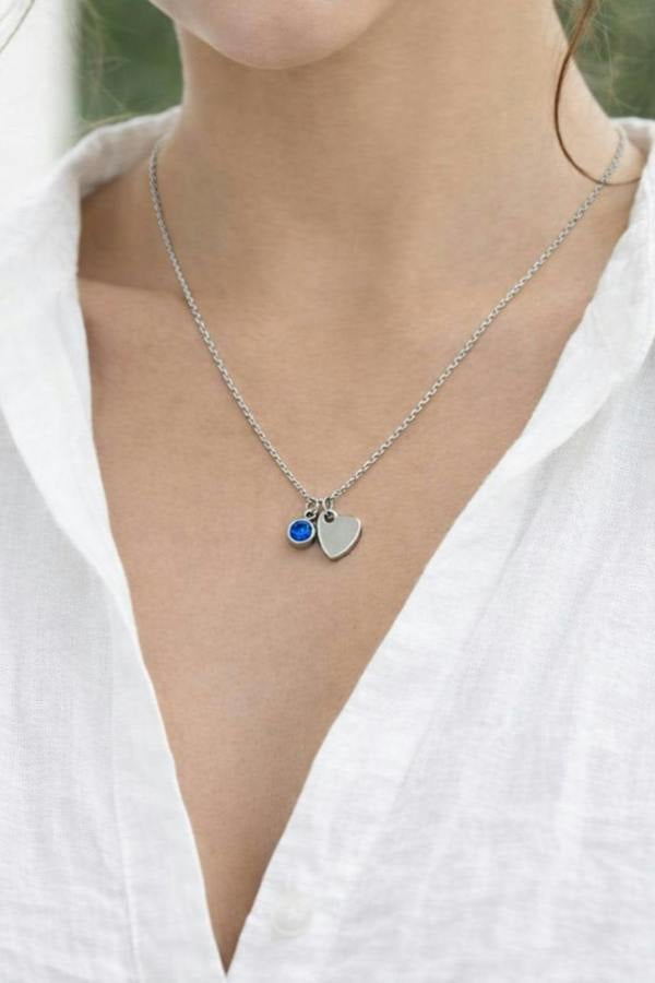 SVNX Mini Heart & September Birthstone Necklace in Silver - Gift Boxed