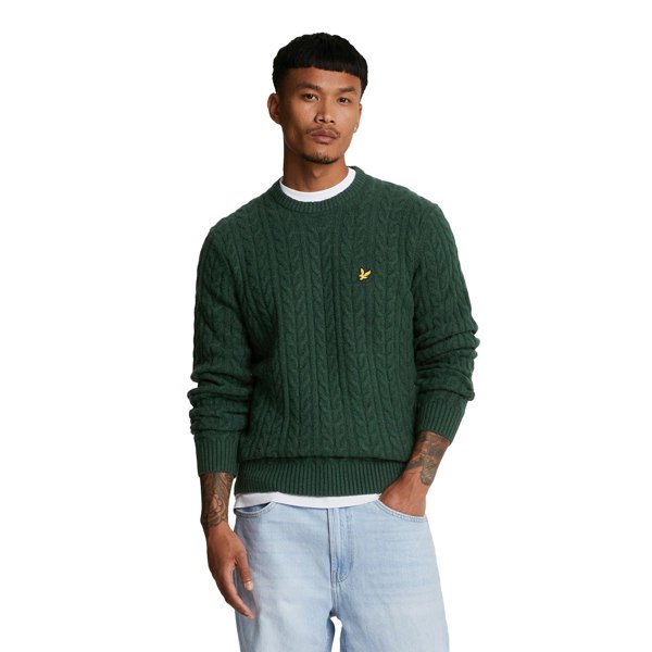 Lyle & Scott Mens Marl Cable Knit Crew Neck Jumper - Dark Green