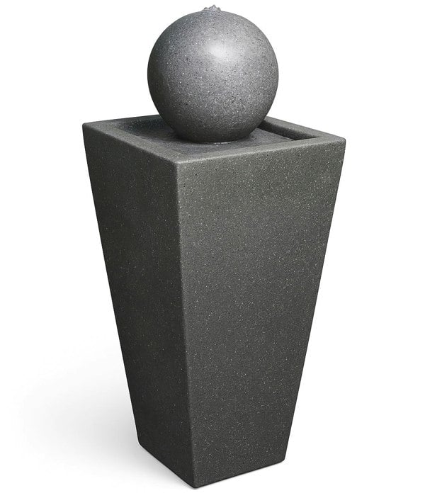 MDA Designs Osiris Outdoor Sphere and Column Water Feature LED Lit Self-Contained Garden and Patio Water Fountain