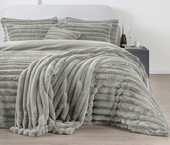 HomeSpace Direct Big Cord Teddy Silver Duvet Cover Set