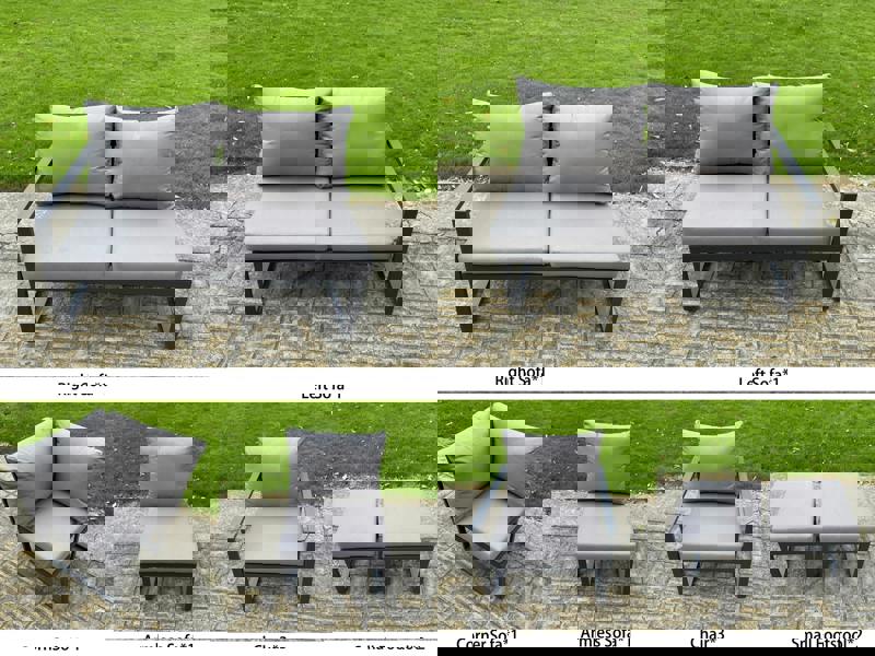 Fimous 11 Seater Aluminium Garden Furniture Set with Adjustable Rising Dining Table, Corner Sofa, 3 Chairs, 2 Footstools - Grey