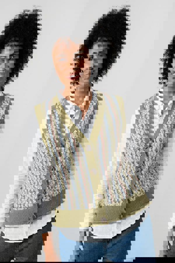 Gwyneth Fair Isle Sleeveless Cardigan Moss | Lily and Me Clothing