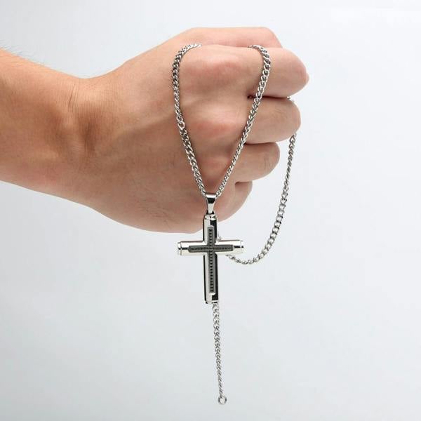 Large Cross Pendant Necklace for Men with Black Stones - namana.london