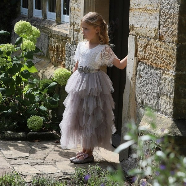 Silver grey pretty flower girl dress