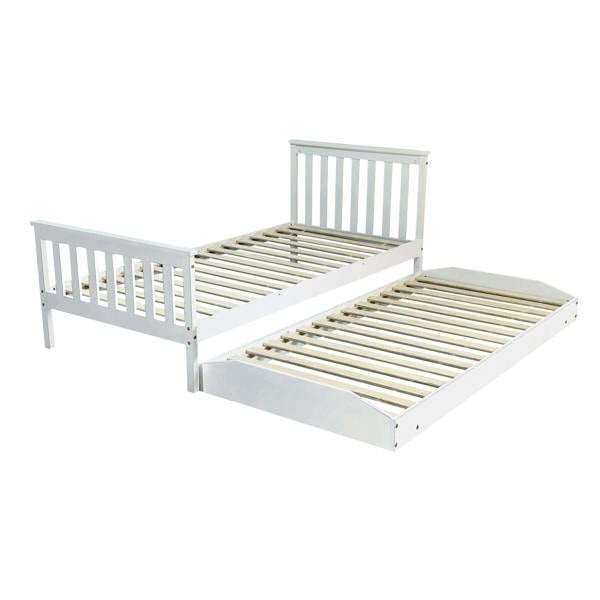 Kudlhome Jinsen Single Bed Frame with Trundle / Guest Bed, White