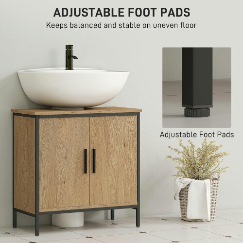 Wyld Haus Mosu Under Sink Bathroom Vanity Cabinet With Double Doors And Adjustable Shelving Oak Finish