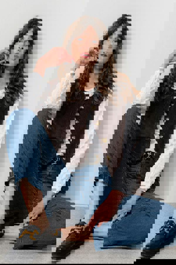 Lily & Me Dusk Stretch Cotton Jumbo Cord Gilet Chocolate