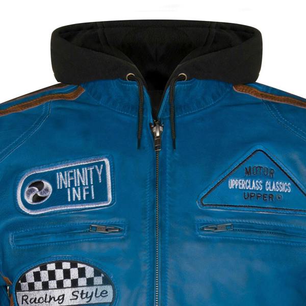 Infinity Leather Mens Racing Hooded Leather Biker Jacket-Detroit